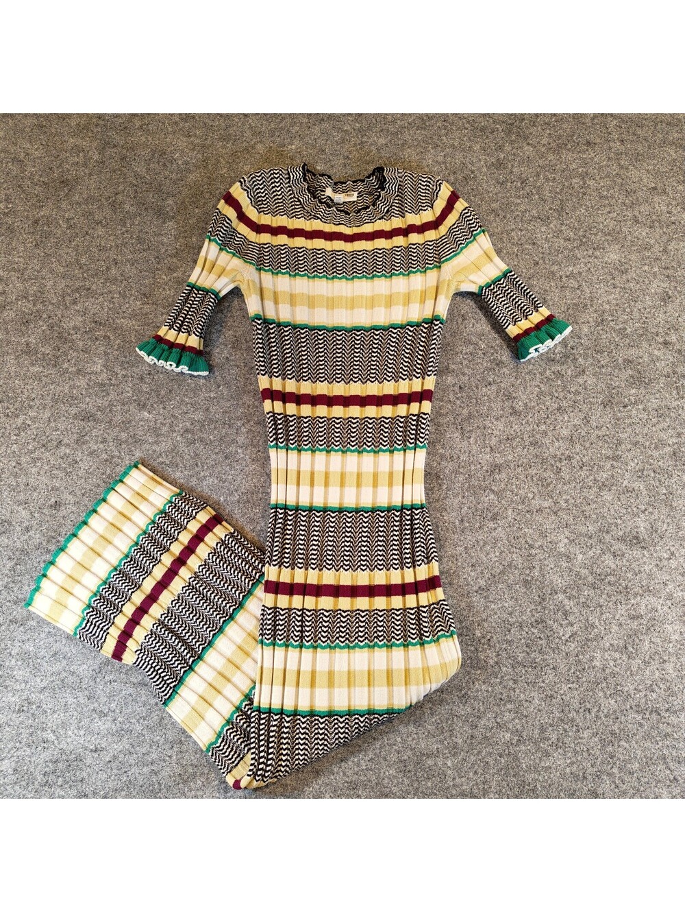 Joie Women's Multicolored Chevron Striped Knit Midi Dress Size XS Boho Chic
